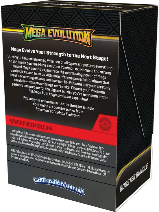 Pokémon TCG: Mega Evolution Booster Bundle – Achterzijde met productinformatie | Evocollects