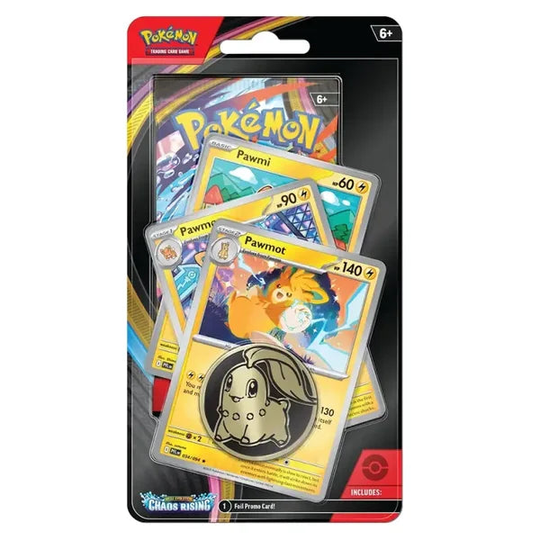 Pokémon Chaos Rising Pawmot Premium Checklane Blister met promo kaart, verzamelmunt en boosterpack