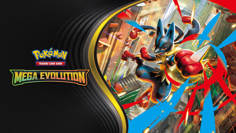 Pokémon TCG: Mega Evolution banner met Lucario – officiële artwork bij Evocollects